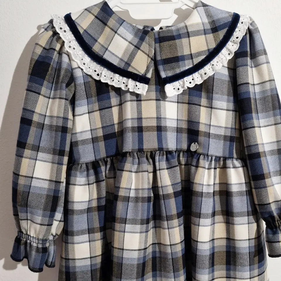 Vestido de xadrez com golinha com bordado 2