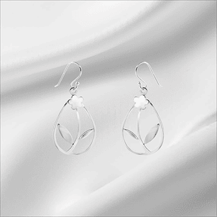 Aros Diseño Liso Gota Calada con Flor Esmaltada.