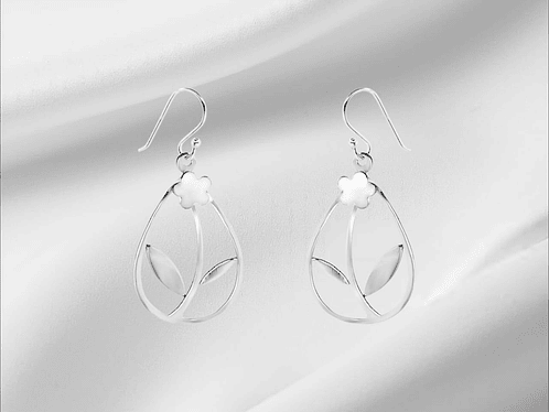 Aros Diseño Liso Gota Calada con Flor Esmaltada. 1