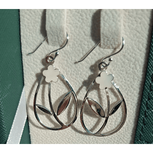 Aros Diseño Liso Gota Calada con Flor Esmaltada.