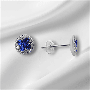 Aros Diseño Flor Azul de Strass.