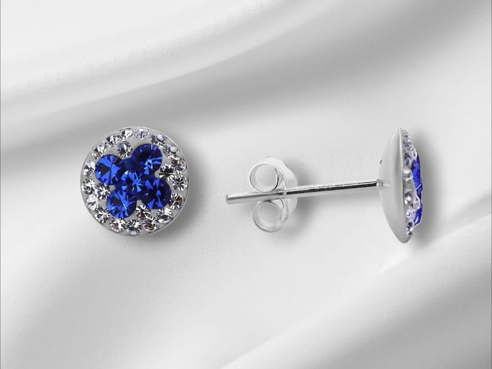 Aros Diseño Flor Azul de Strass. 1