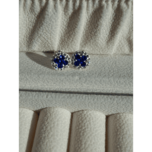 Aros Diseño Flor Azul de Strass.