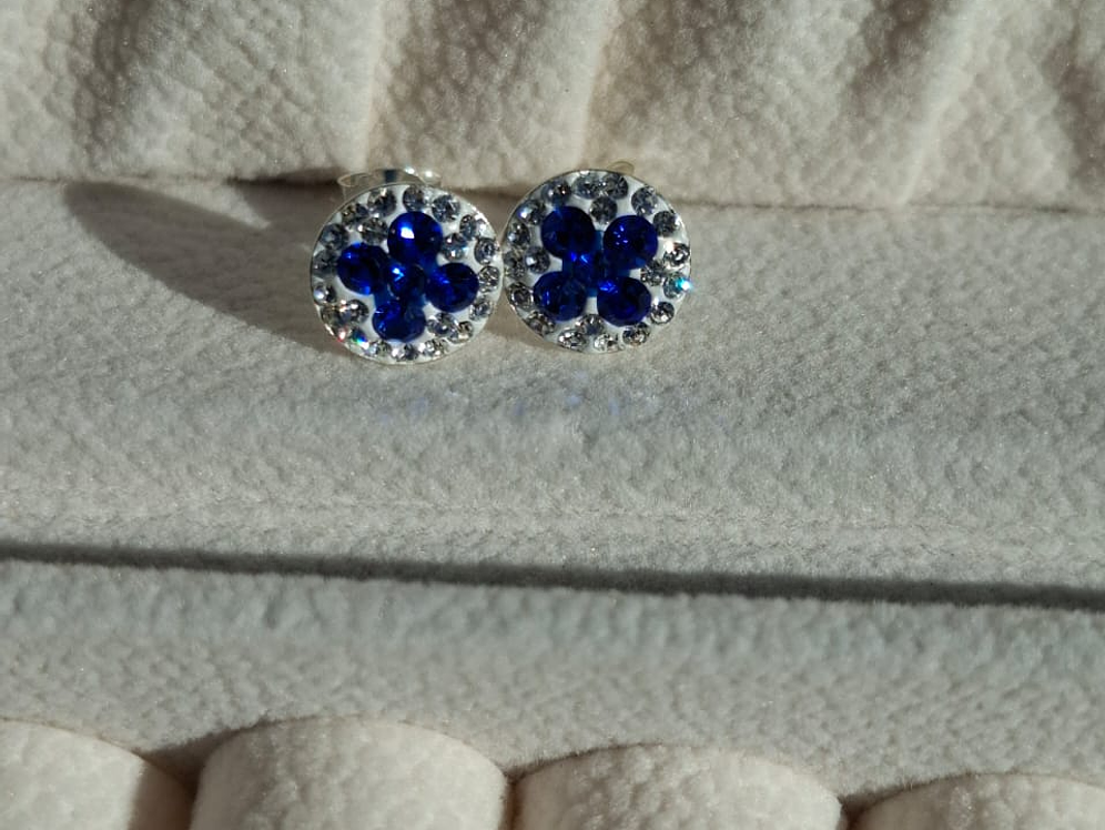 Aros Diseño Flor Azul de Strass. 2