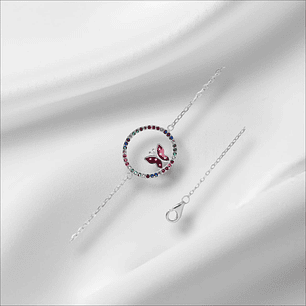 Pulsera Diseño Circular con Circones de Colores y Mariposa Esmaltada.