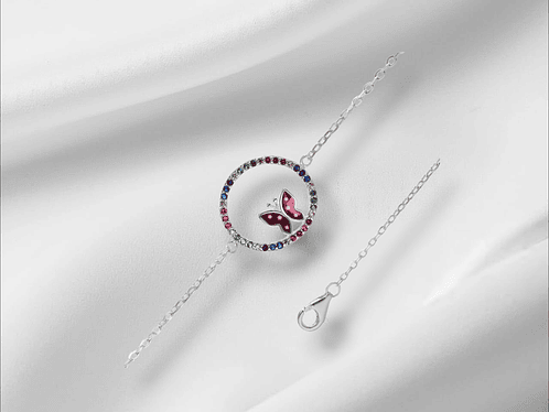 Pulsera Diseño Circular con Circones de Colores y Mariposa Esmaltada. 1