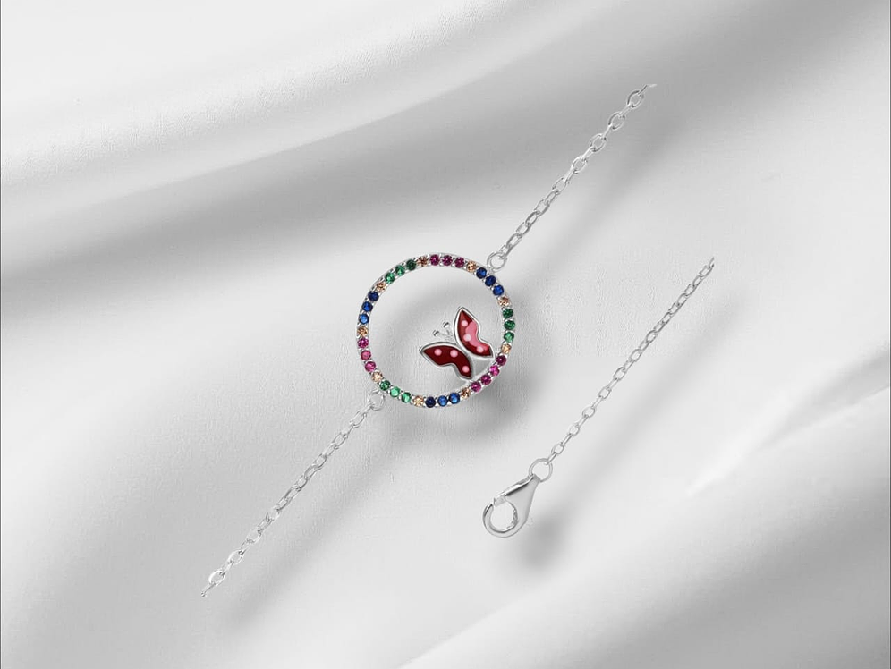Pulsera Diseño Circular con Circones de Colores y Mariposa Esmaltada. 1