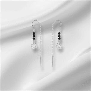 Aros Cadena con Serie de Cristales Negros y Trebol.