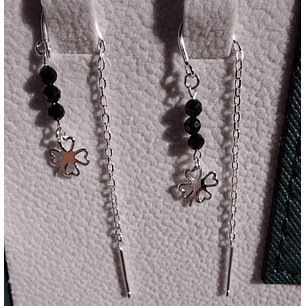 Aros Cadena con Serie de Cristales Negros y Trebol.