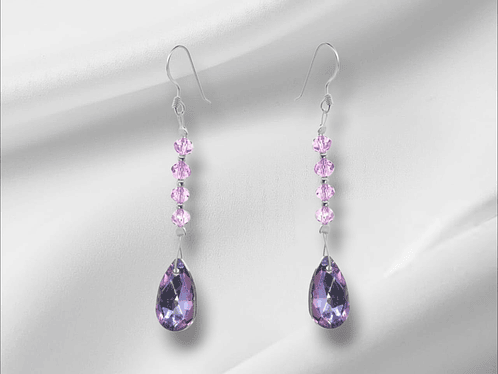 Aros Diseño Serie de Cristales Rosa con colgante gota tornasol. 1