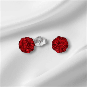 Aros Esfera Hecho con Cristal Swarovski Rojo 6mm.
