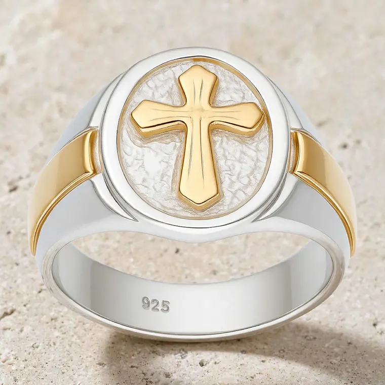 Anillo Sello cruz en oro T19 1