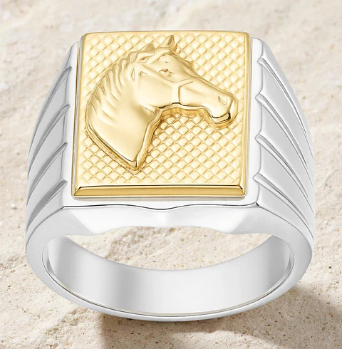 Anillo sello circones caballo en oro T22