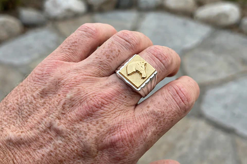 Anillo sello circones caballo en oro T22