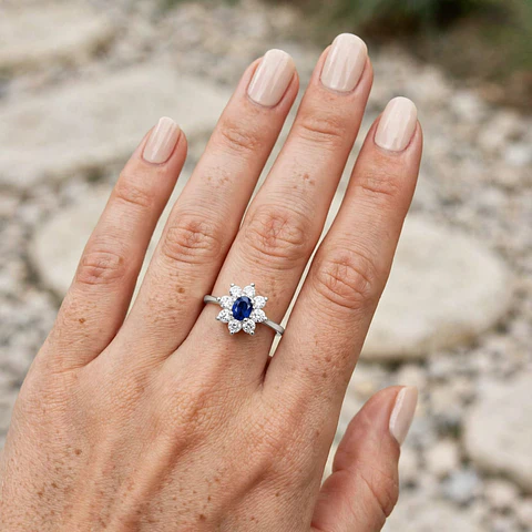 Anillo Rosetta Circones Tradicionales Azul Talla 17