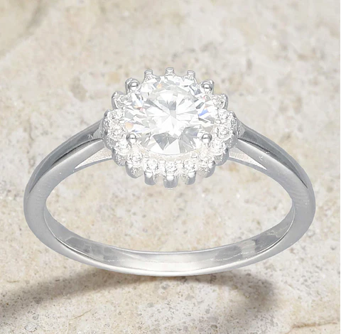 Anillo Flor Solitario Moissanita Talla 17