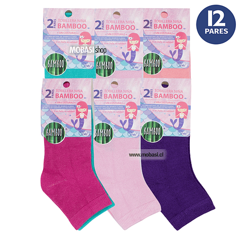 X12 Pares Calcetines Tobilleras Niñas Bambú Sin Costura