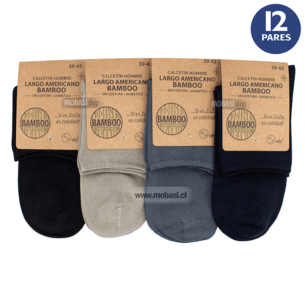 x12 Pares Calcetín Bambú Largo americano - Sin costura 2