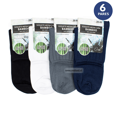 x6 Pares Calcetines Bambú Media caña - Sin costura