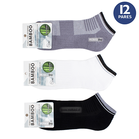 x12 Calcetines Tobilleras Bambú con interior de toalla
