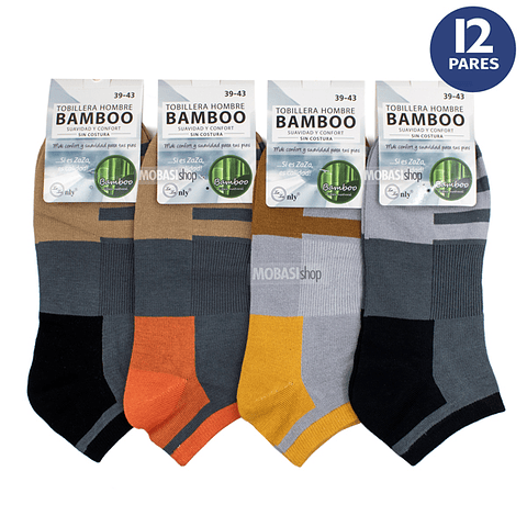x12 Calcetín Tobilleras Bambú - Sin Costura