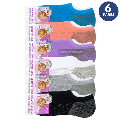 x6 Calcetín Tobilleras Super Invisible Algodón +COBRE - Sin costura