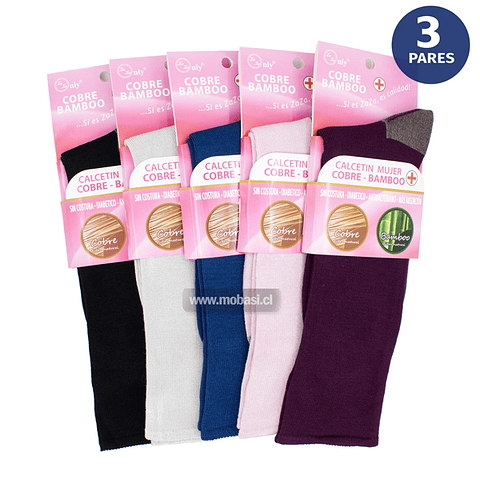 x3 Calcetínes largos Bambú +COBRE diabético - Sin costura