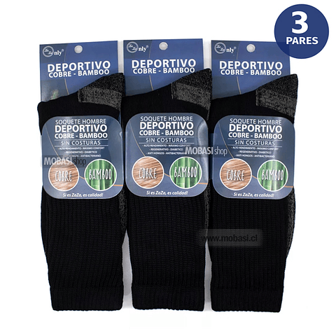 x3 Calcetín Semi grueso Deportivo Bambú +cobre - Sin costura