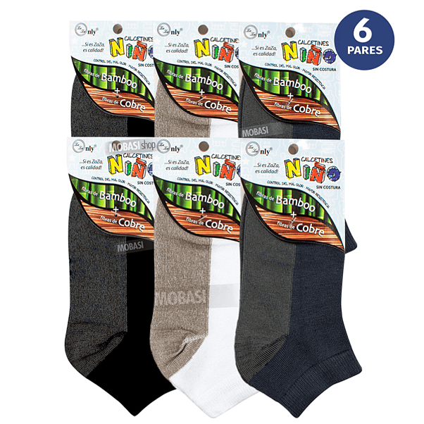 x6 Tobilleras Niños Bambú +COBRE - Sin costura 1