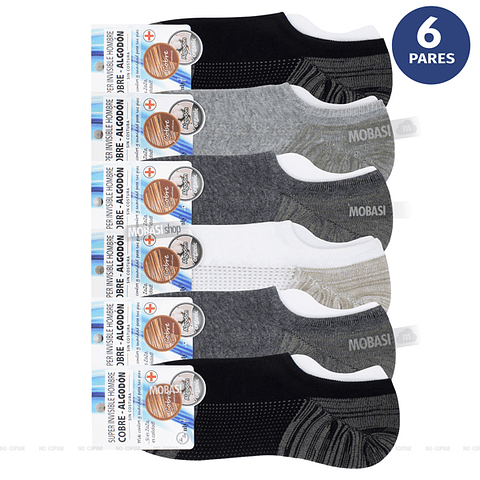 x6 Calcetín Tobilleras Super Invisible Algodón +COBRE - Sin costura