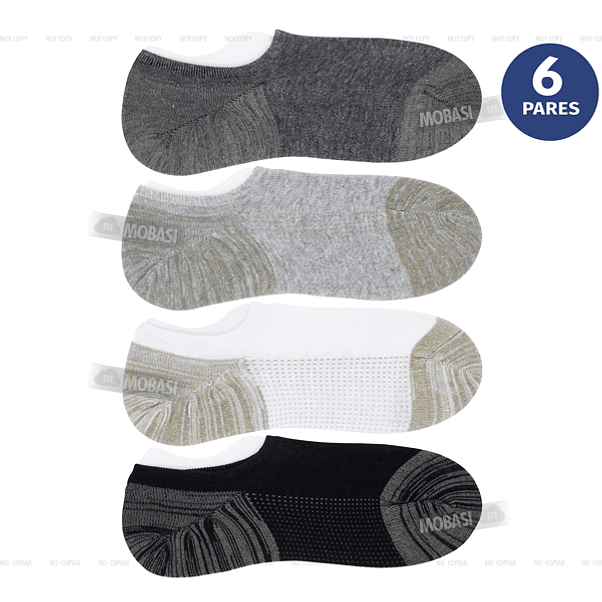 x6 Calcetín Tobilleras Super Invisible Algodón +COBRE - Sin costura 6