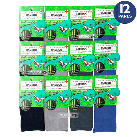 x12 Pares Calcetín Largos Bambú Niño - Sin Costura 