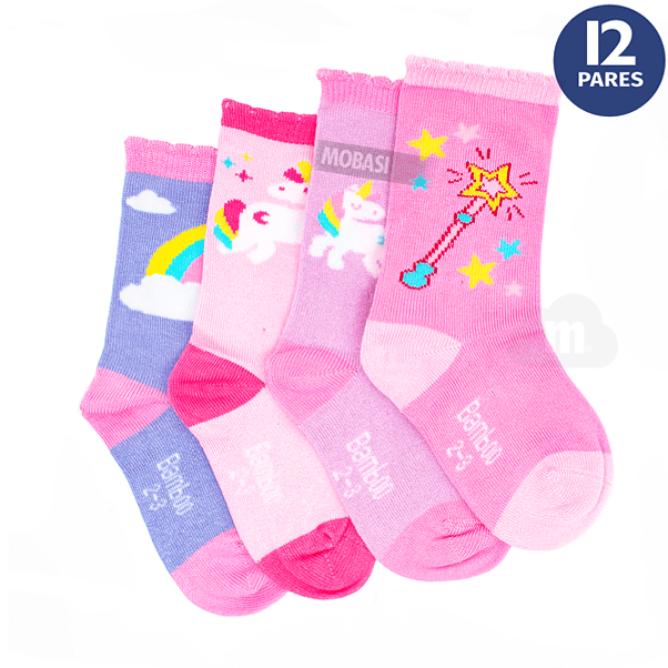 x12 Pares Calcetines Largos Bambú Sin Costura Niña 3