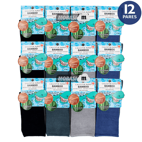 x12 Pares Calcetines Largos Niño Bambú +COBRE - Sin Costura