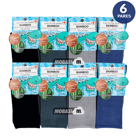 x6 Pares Calcetines Largos Niño Bambú +COBRE - Sin Costura