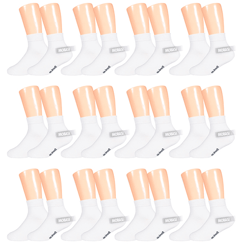 x12 Tobilleras Blanco Bambú Niños - Sin costura