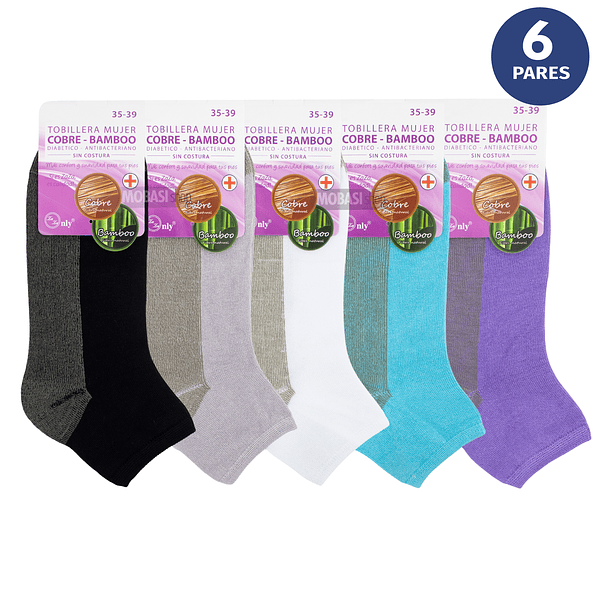 x6 Calcetín Tobilleras Bambú +COBRE - Sin costura 2