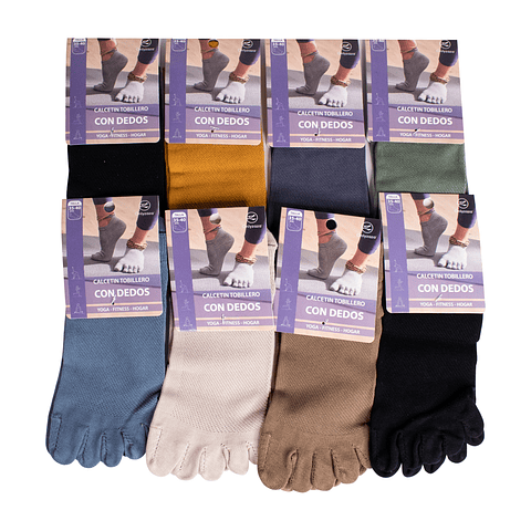 x6 Calcetines Tobilleras con Dedos Algodón Yoga Pilates