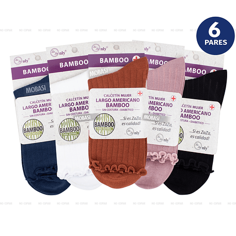 x6 Calcetín Largo americano Bambú,  Puño vuelo - Sin costura