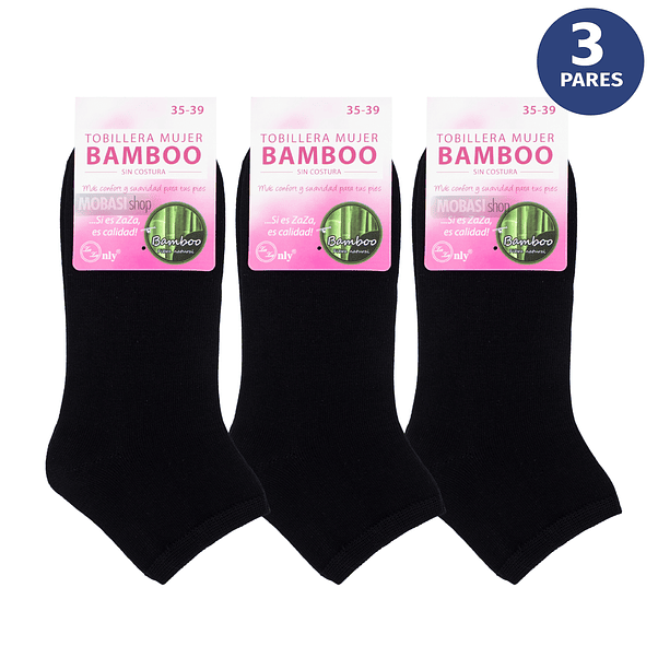 x3 Calcetín Tobilleras Bambú Negro - Sin costura 1
