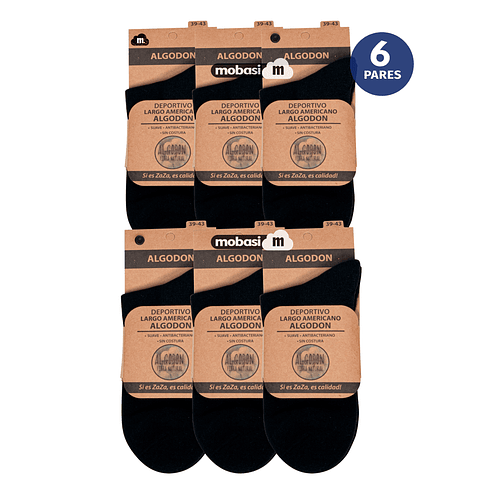 x6 Pares Calcetín Algodón Largo americano - Sin costura