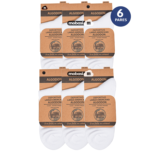 x6 Pares Calcetín Algodón Largo americano - Sin costura 4