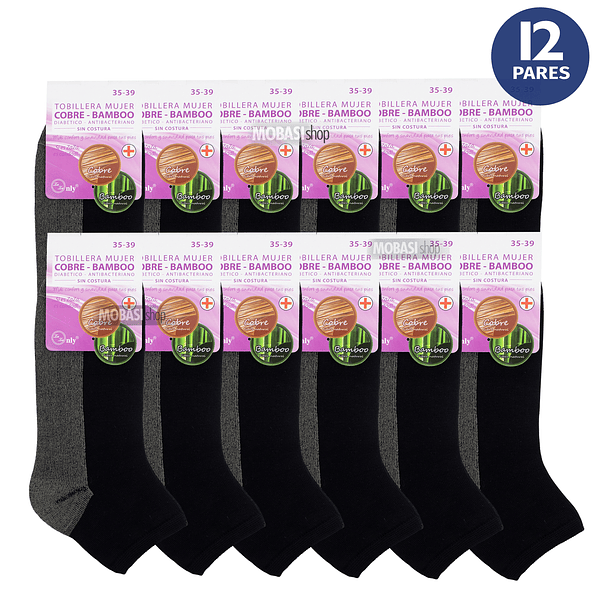 x12 Calcetín Tobilleras Bambú +COBRE - Sin costura 5
