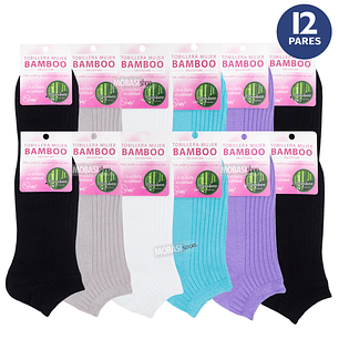 x12 Calcetín Tobilleras Acanalada Bambú - Sin costura