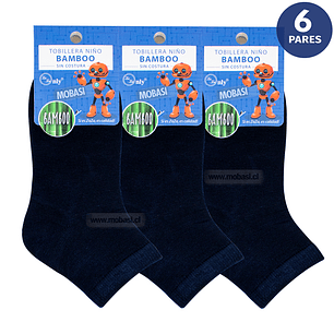 x6 Calcetines Tobilleras Bambú Niños UNICOLOR - Sin costura