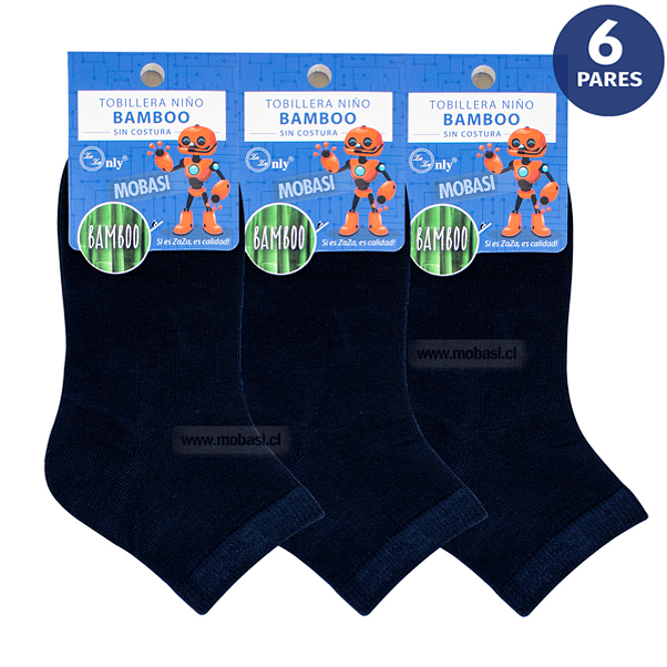 x6 Calcetines Tobilleras Bambú Niños UNICOLOR - Sin costura 1