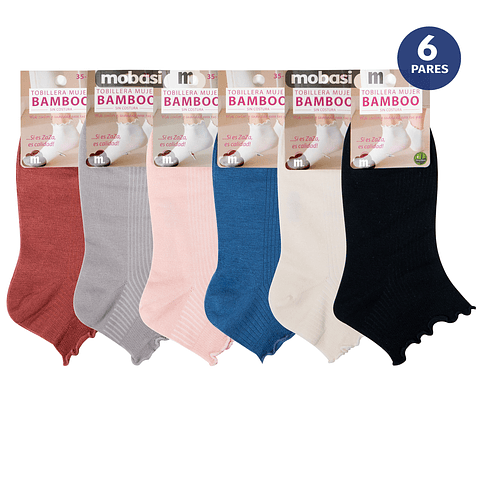 X6 Calcetín Tobilleras Bambú, Puño vuelo - Sin Costura