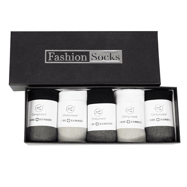 X5 Pares Calcetines Corte Medio Bambú +cobre en Caja Regalo 3