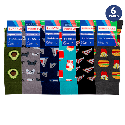 X6 Pares Calcetines Algodón Diseños divertidos - Sin costura