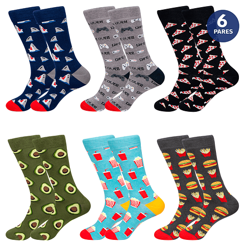 X6 Pares Calcetines Algodón Diseños divertidos - Sin costura